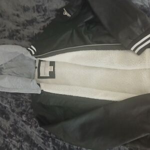 Men's Black and Gray Jacket with Hood